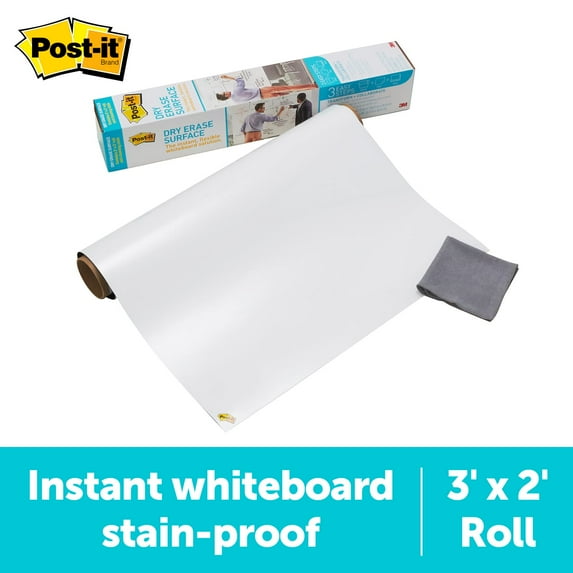 Post-it Self-Stick Dry Erase Film Surface, White, 3 x 2-Ft, 6 Sq Ft.
