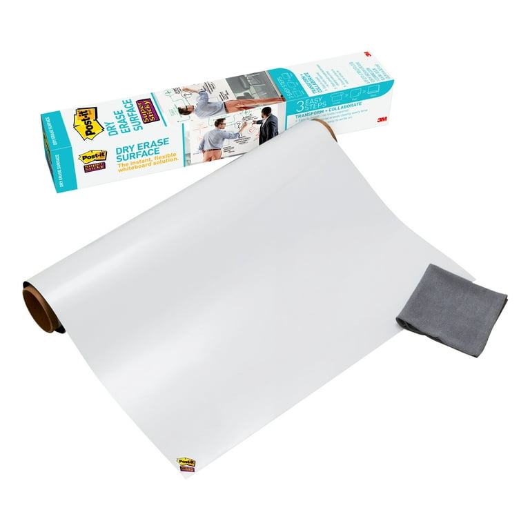 Post-it Self-Stick Dry Erase Film Surface, White, 3 x 2-Ft, 6 Sq Ft.