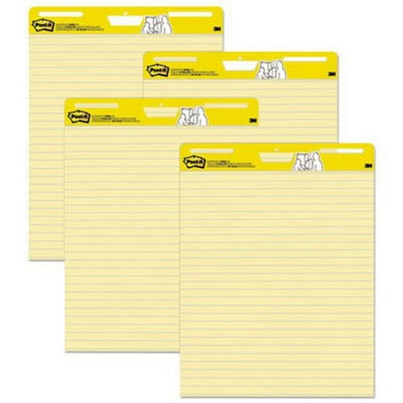 Post-it Self-Stick Pads, Ruled, 25 x 30, Yellow, 4 30-Sheet Pads