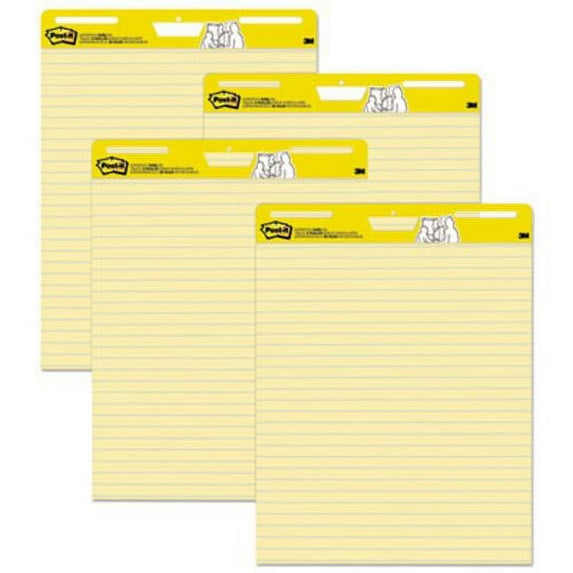 Post-it Self-Stick Pads, Ruled, 25 x 30, Yellow, 4 30-Sheet Pads