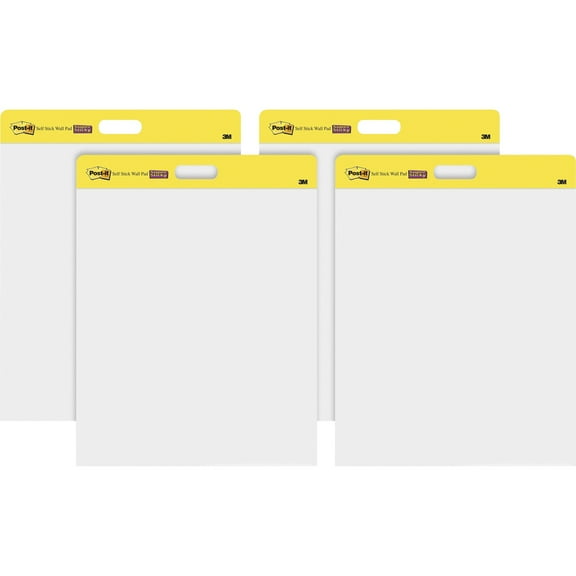 Post-it Self-stick Wall Pads - 20 Sheets - Plain - Stapled - 18.50 Lb Basis Weight - 20" X 23" - White Paper - Self-adhsve, Repositionable, Bleed Resistant - 4 / Carton