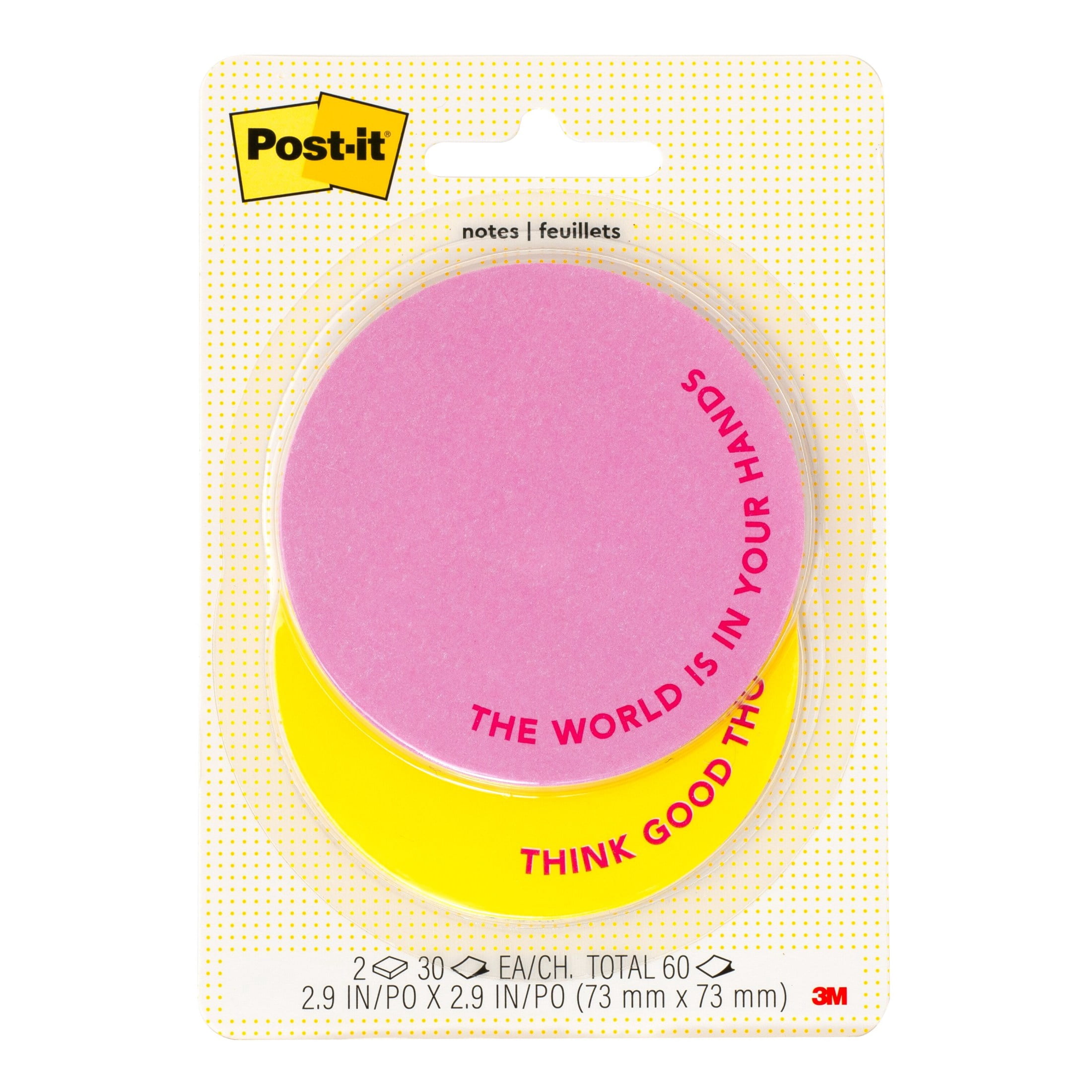 Post-it Circle Notes, Pink and Yellow, 2.9 in x 2.9 in, 2 pads