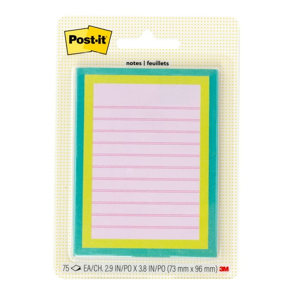 Post-it Mini List Notes, Green-Yellow-Pink,  2.9 in x 3.8 in, 1 Pad