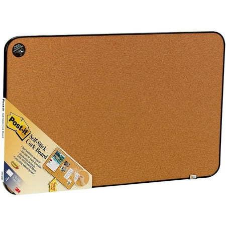 Post-it Sticky Cork Board, 22" x 36", Black and Gray, Includes Command Fasteners, 1 Each (Quantity)