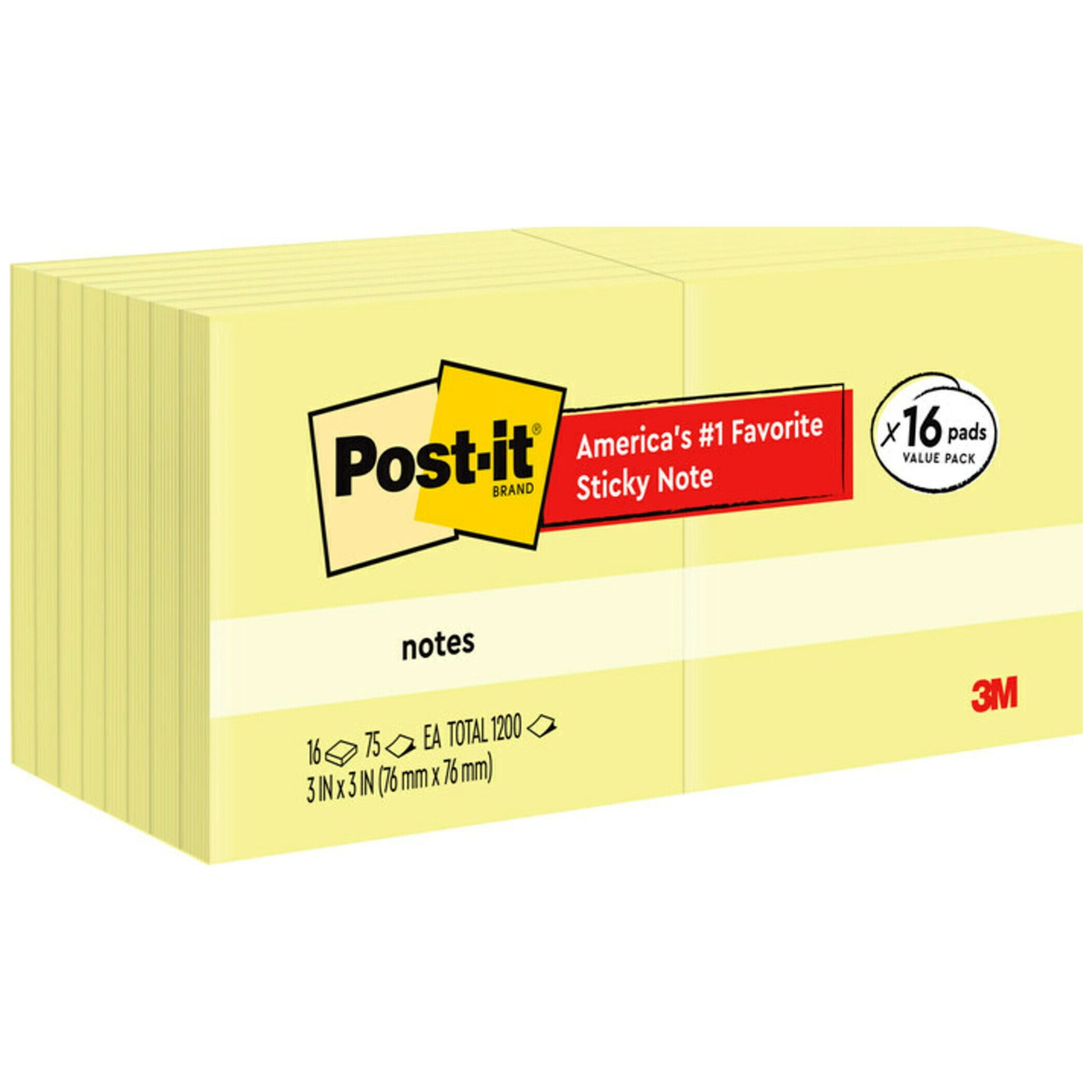  Post-it Notes, Original Pad, 3 Inches x 3 Inches, Yellow,  Value Pack, 27 Pads per Pack : Sticky Note Pads : Office Products