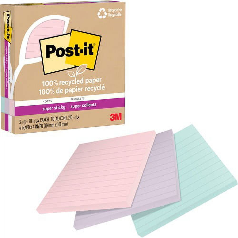 Post-it® Super Sticky Adhesive Note - 210 - 4" x 4" - Square - 70 Sheets per Pad - Assorted Wanderlust Pastel - Removable, Repositionable, Recyclable - 3 Pad | Bundle of 5 Packs
