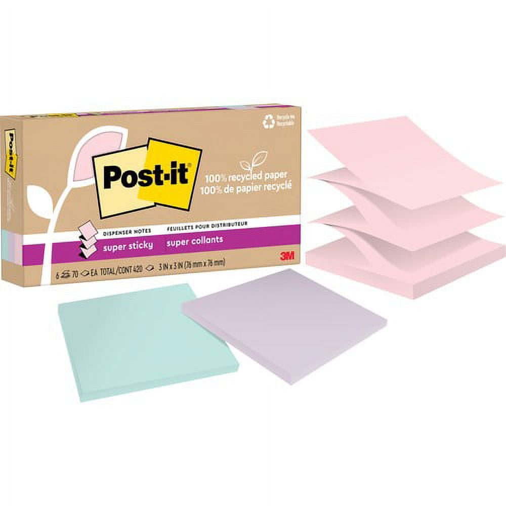 Post-it® Super Sticky Adhesive Note - 420 - 3" x 3" - 70 Sheets per Pad - Assorted Wanderlust Pastel - Removable, Repositionable, Recyclable, Pop-up - 6 Pad | Bundle of 10 Packs