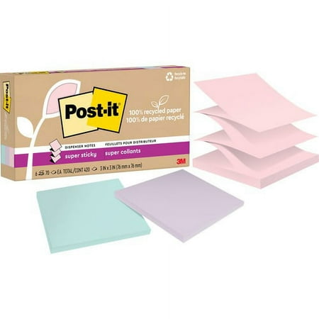 Post-it® Super Sticky Adhesive Note - 420 - 3" x 3" - 70 Sheets per Pad - Assorted Wanderlust Pastel - Removable, Repositionable, Recyclable, Pop-up - 6 Pad | Bundle of 5 Packs