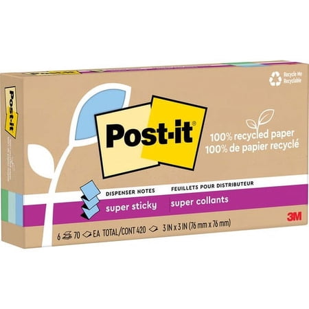 Post-it® Super Sticky Adhesive Note - 420 - 3" x 3" - Square - 70 Sheets per Pad - Assorted Oasis - Removable, Repositionable, Recyclable, Pop-up - 6 Pad | Bundle of 5 Packs