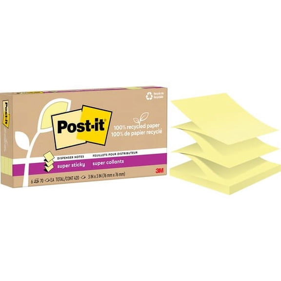 Post-it Super Sticky Adhesive Note - 420 x Canary Yellow - 3" x 3" - Square - 70 Sheets per Pad - Canary Yellow - Removable, Repositionable, Recyclable, Pop-up - 6 Pad | Bundle of 5 Packs