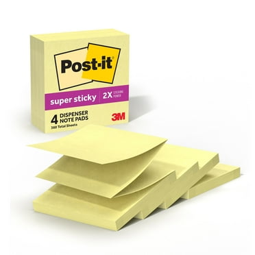 Post-it Super Sticky Dispenser Pop-up Notes, 3 in. x 3 in., Canary Yellow, 4 Pads