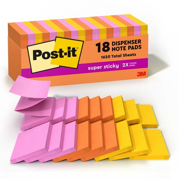 Post-it Super Sticky Dispenser Pop-up Notes, 3 in x 3 in, Energy Boost, 18 Pads