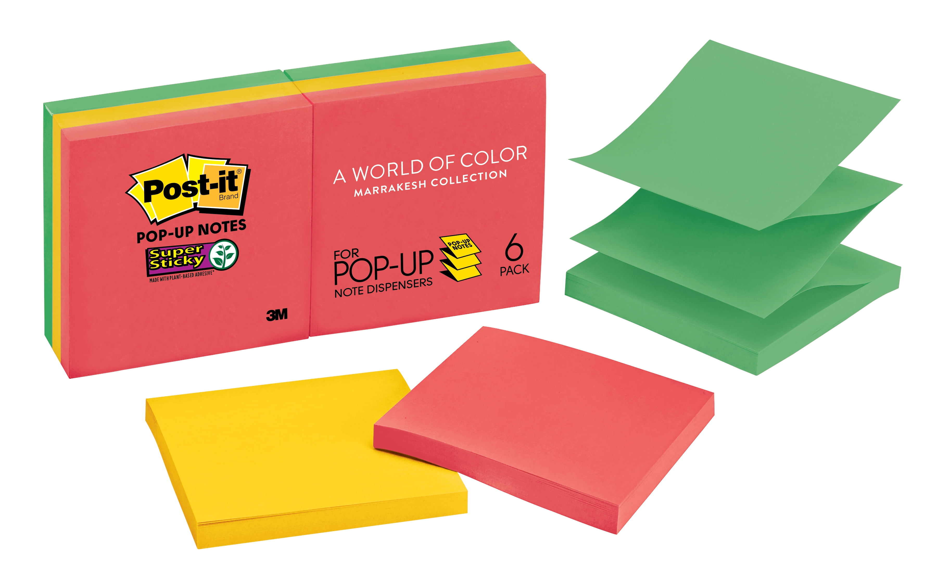 Post-it Super Sticky Dispenser Pop-up Notes R330-6SSAN, Playful Primaries Collection, 3 in. x 3 in., 6 Pads/Pack, 90 Sheets/Pad