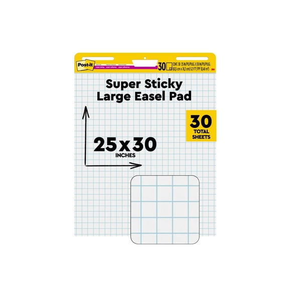 Post-it Super Sticky Easel Pad, White, 1" Grid Lines, 25 in. x 30 in., 1 Pad