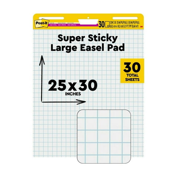 Post-it Super Sticky Easel Pad, White, 1" Grid Lines, 25 in. x 30 in., 1 Pad