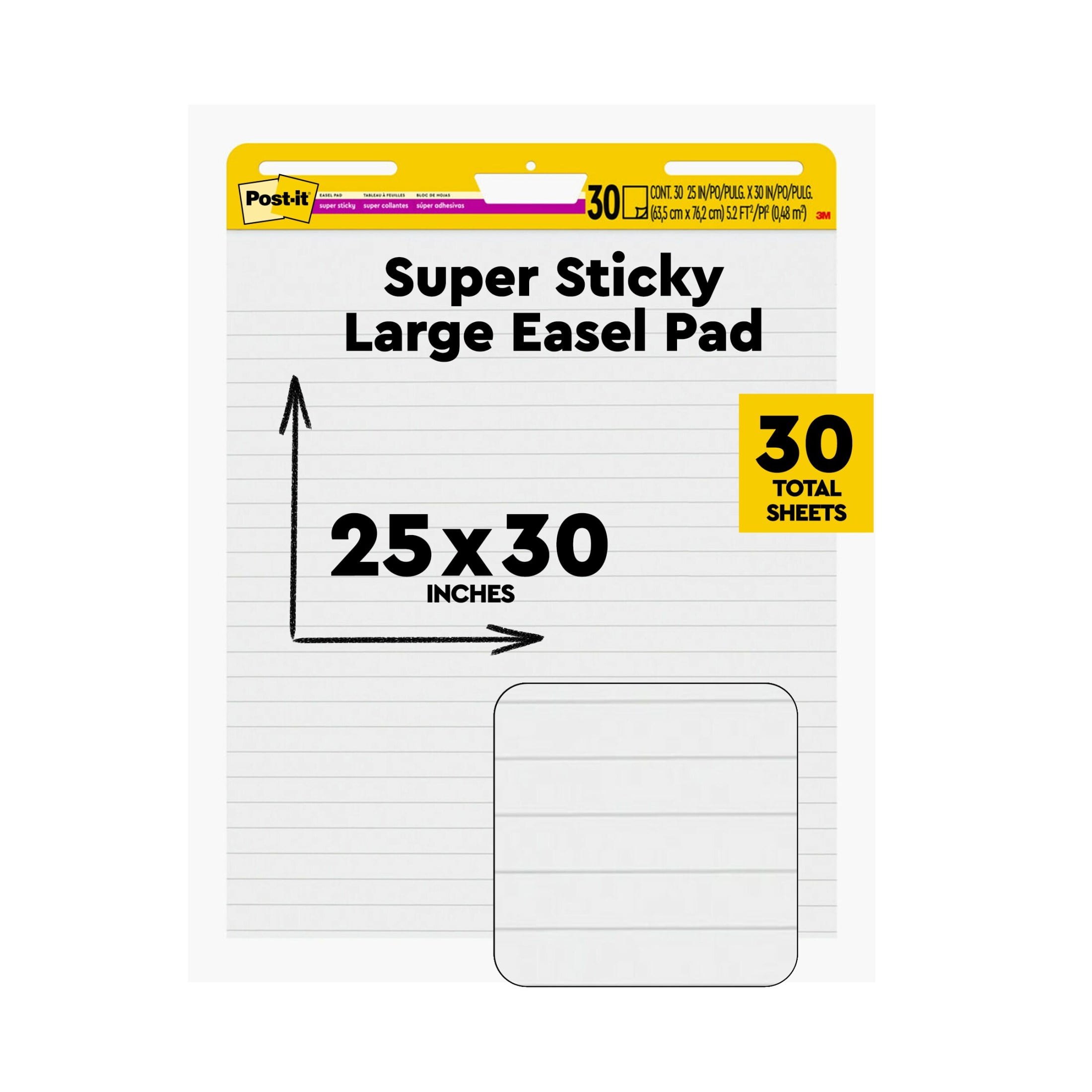 Post-it® Large Super Sticky Easel Pad, Flip Chart Paper, 25" x 30", Lined, 30 Sheets, White
