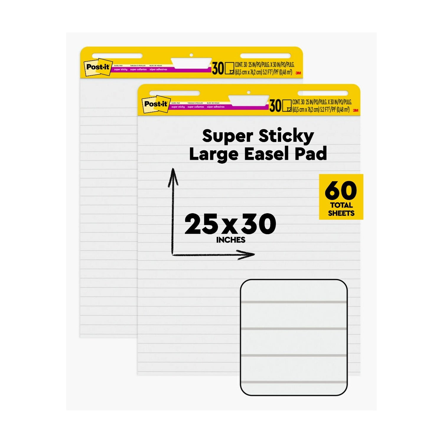 Post-it Super Sticky Easel Pad, White, Lined, 25 in .x 30 in., 2 Pads