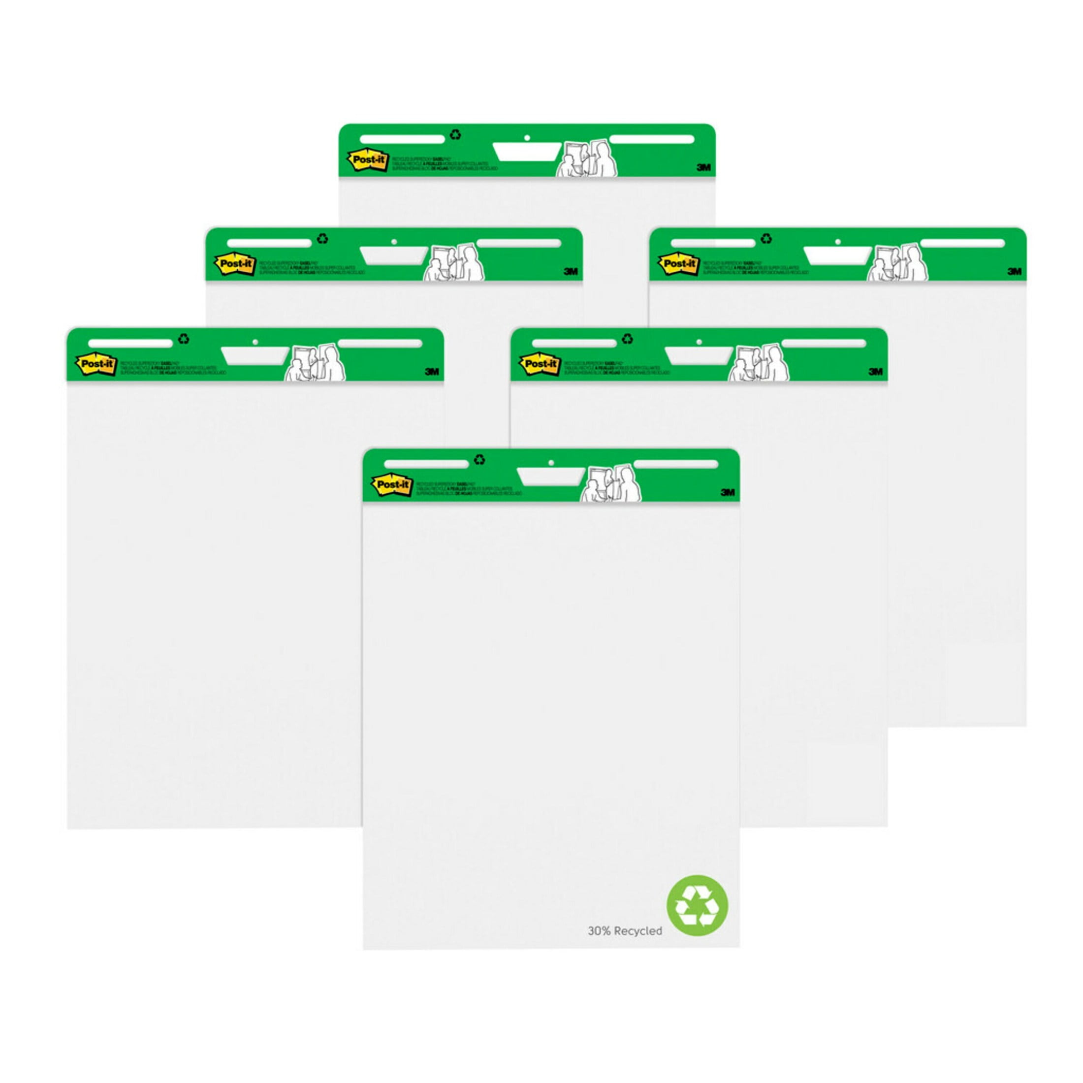 White Recycled Self-Stick Easel Pads, 25 x 30 Inches, 6 Pack