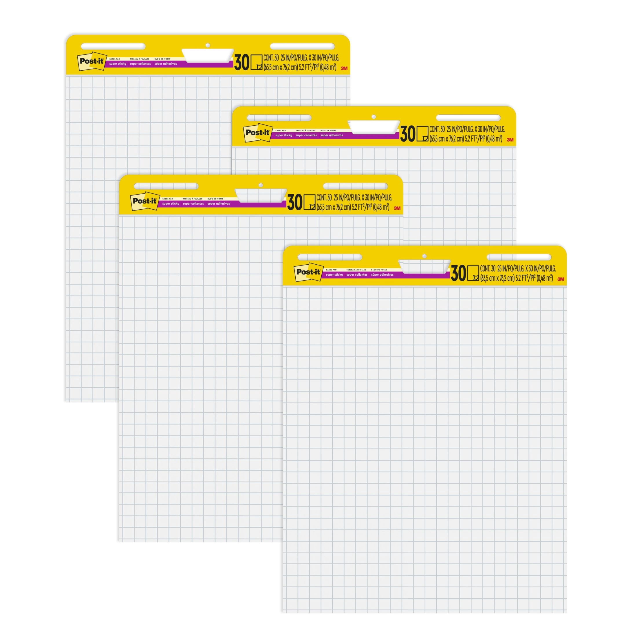 Post-it Super Sticky Easel Pad, White with Grid, 25 in. x 30 in. Sheets, 4 Pads