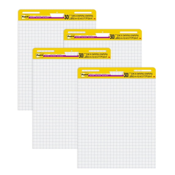 Post-it Super Sticky Easel Pad, White with Grid, 25 in. x 30 in. Sheets, 4 Pads