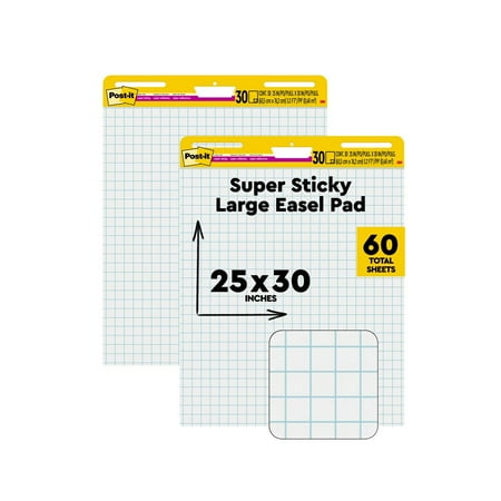 Post-it Super Sticky Easel Pads with Grid, White, 25 in. x 30 in., 2 Pads