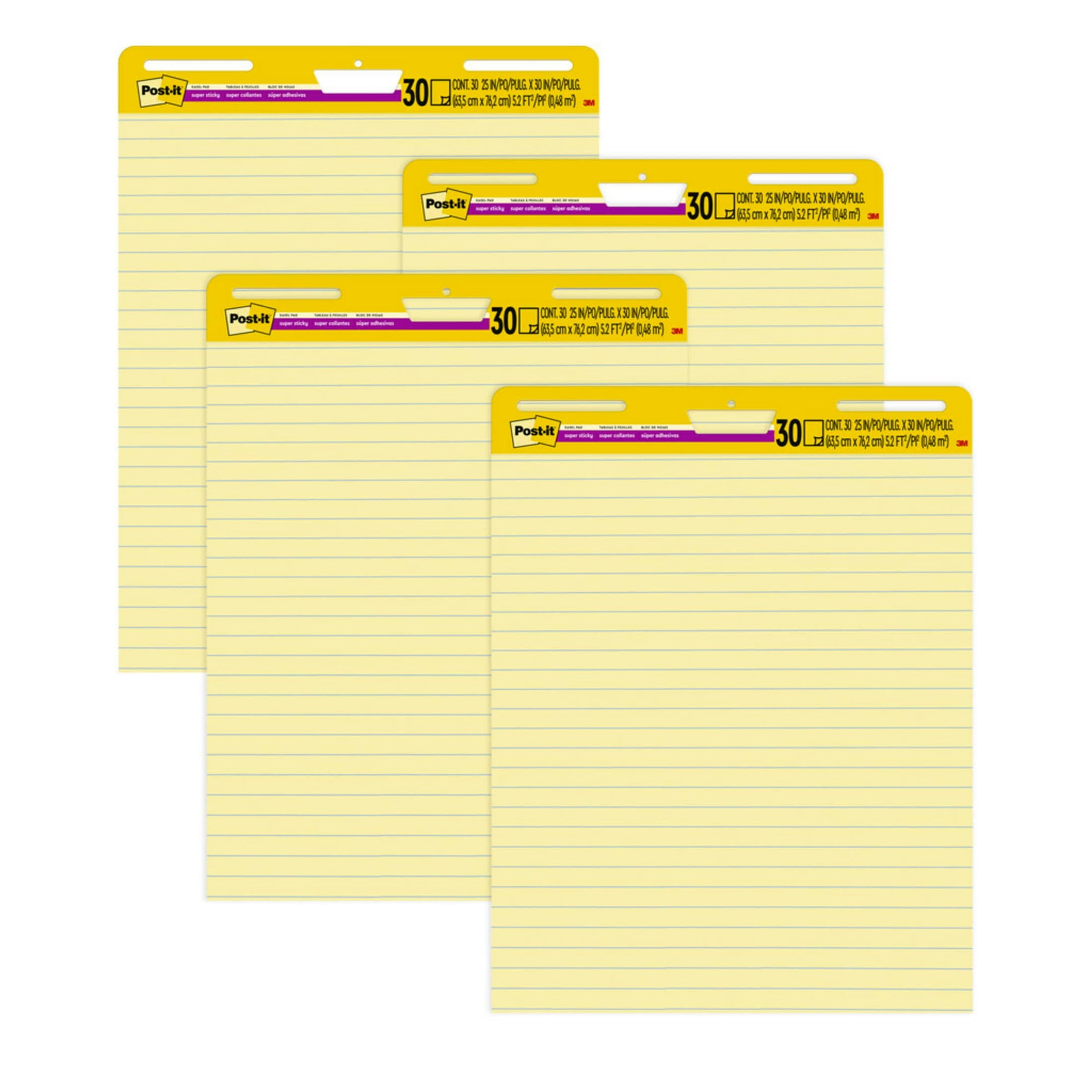 Yellow Lined Self-Stick Easel Pads, 25 x 30, 4-Pack