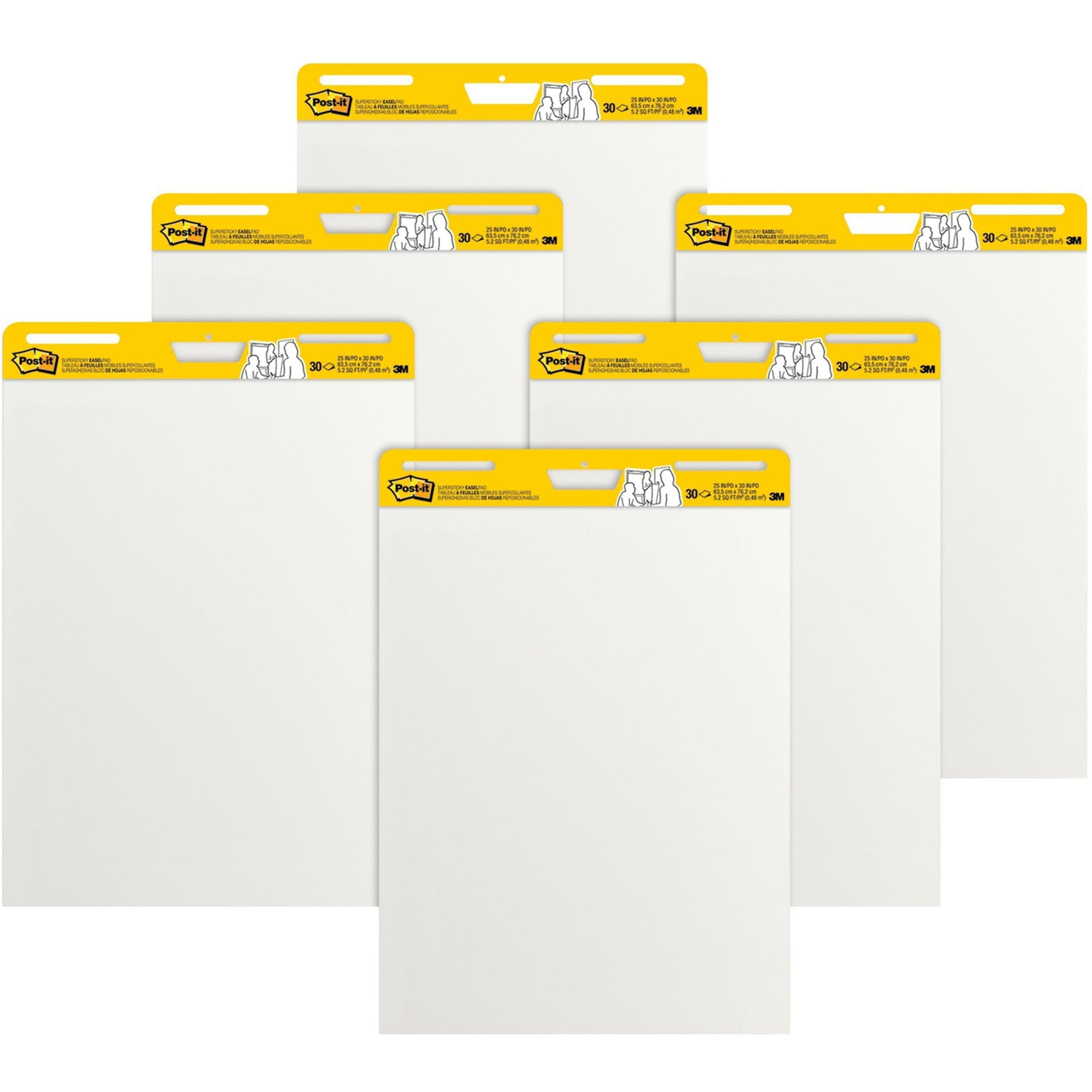 3M Post-it Super Sticky Easel Pads, 25" x 30", White, 30 Sheets Per Pad, Pack Of 6 Pads
