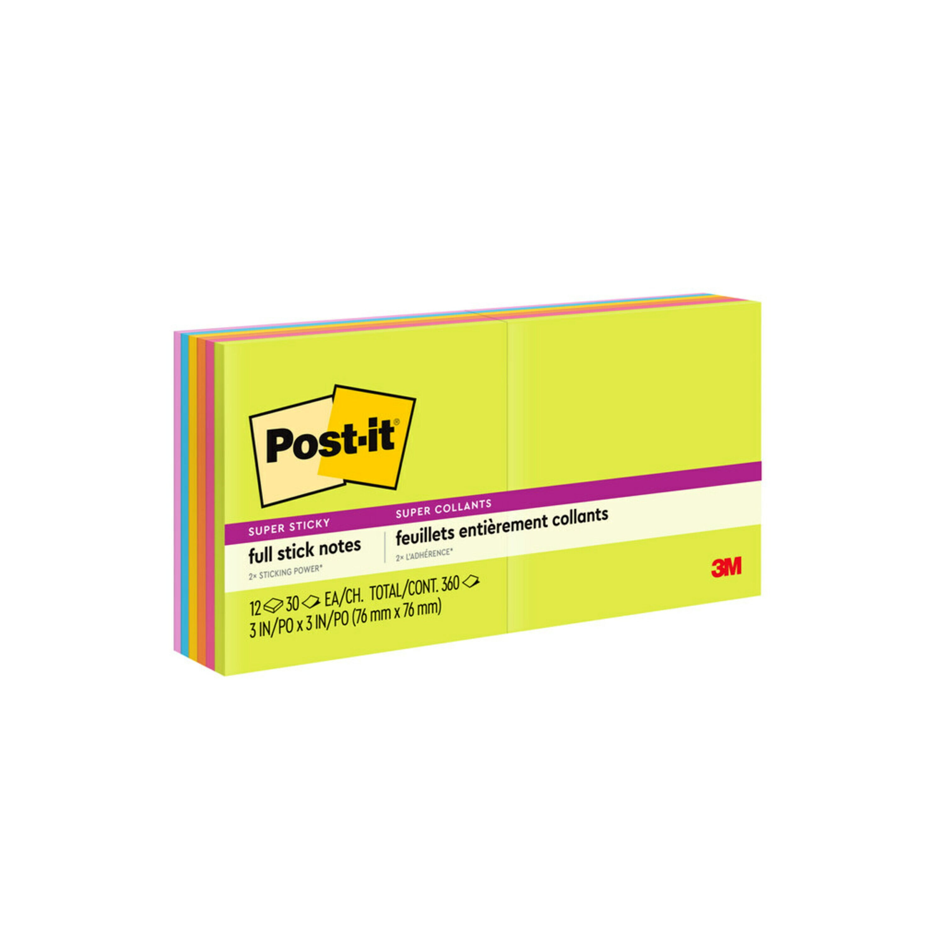 Post-it Super Sticky Full Stick Notes, 3 in. x 3 in., Energy 12 Pads - Walmart.com