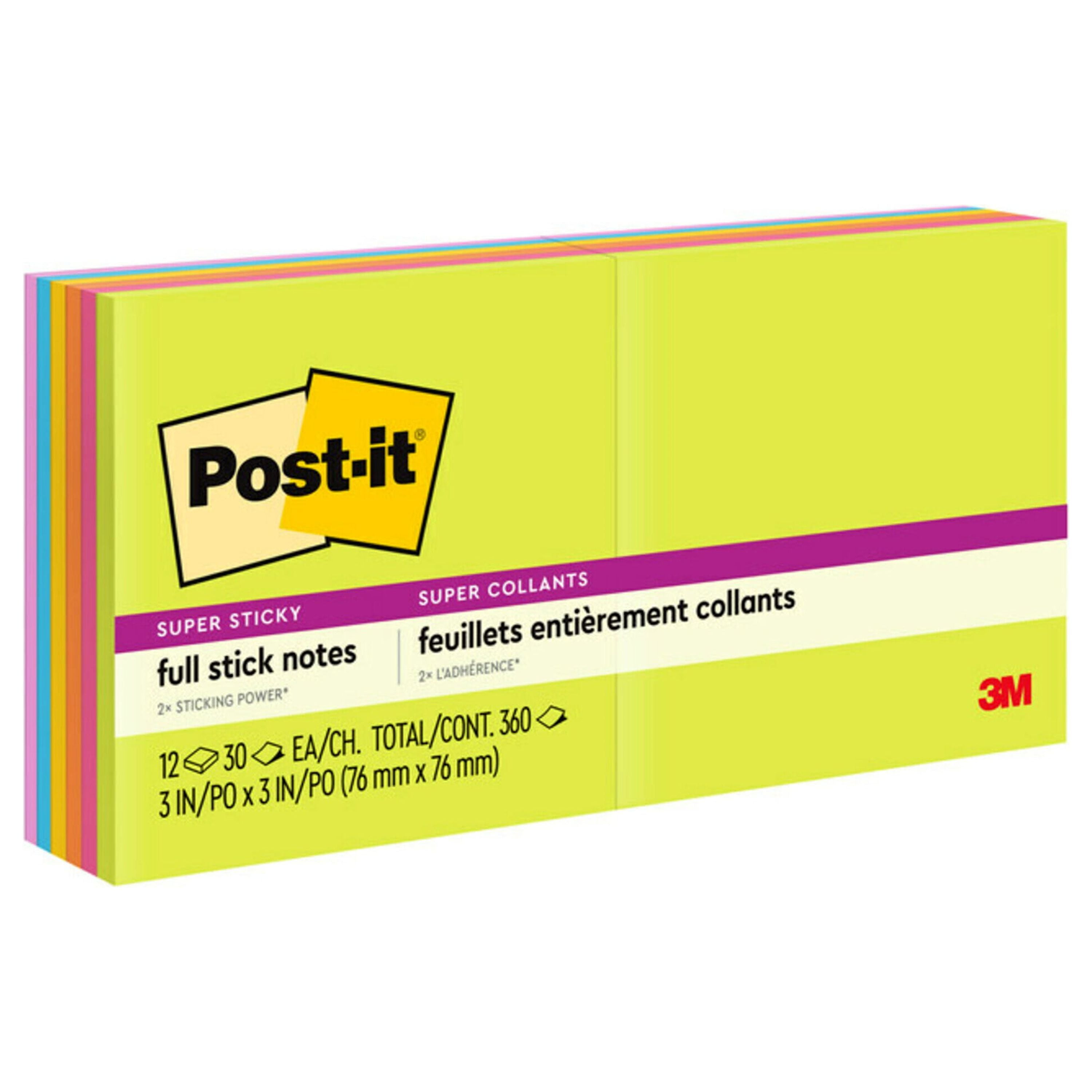 Postit® Super Sticky Full Stick Notes, 3 in. x 3 in., Energy Boost
