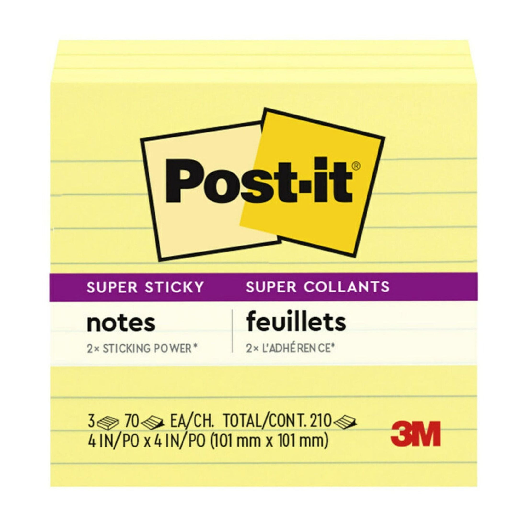 3M Post-it Super Sticky Yellow Lined Notes 4in X 6in, 90 Sheets/Pad