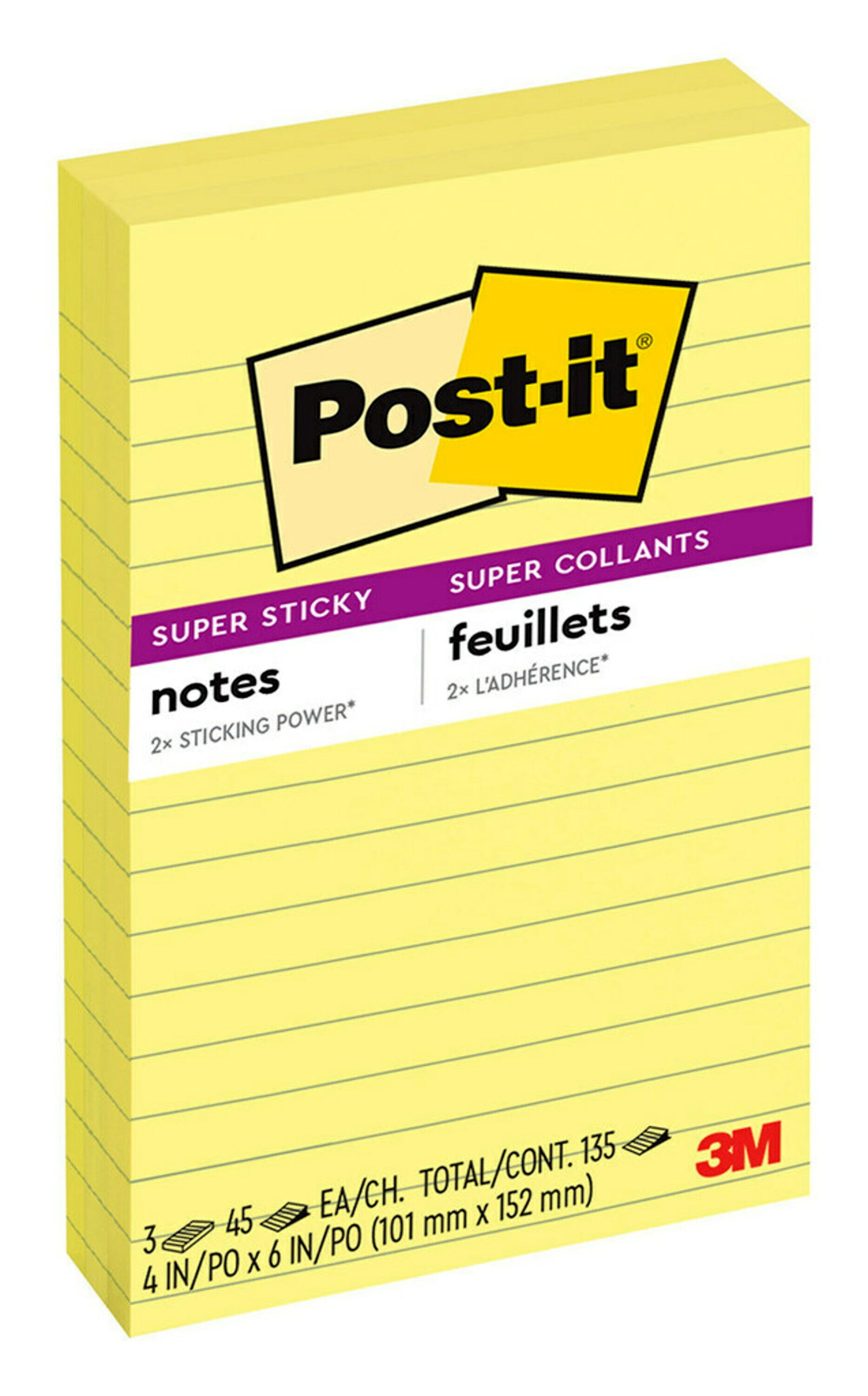 besked Outlook Ond Post-it Super Sticky Lined Notes, 4" x 6", Canary Yellow, 3 Pack -  Walmart.com