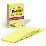 Post-it Super Sticky Lined Notes, 4" x 6", Canary Yellow, 5 Pads