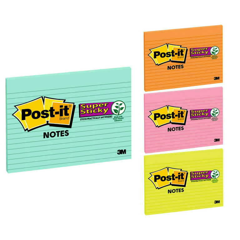 Post-it Super Sticky Notes, 4 x 6, Assorted Colors, Lined, 8 Pack, 800  Total Sheets - Sam's Club