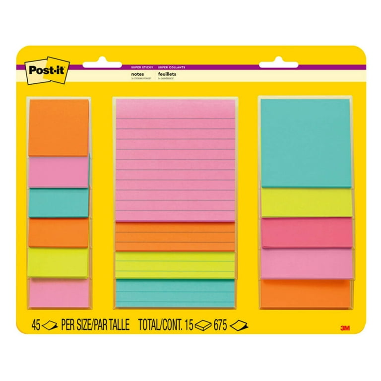 Post-it® Super Sticky Notes, 1 7/8 in. x 1 7/8 in., Supernova Neons  Collection, 8 Pads/Pack, 90 Sheets/Pad