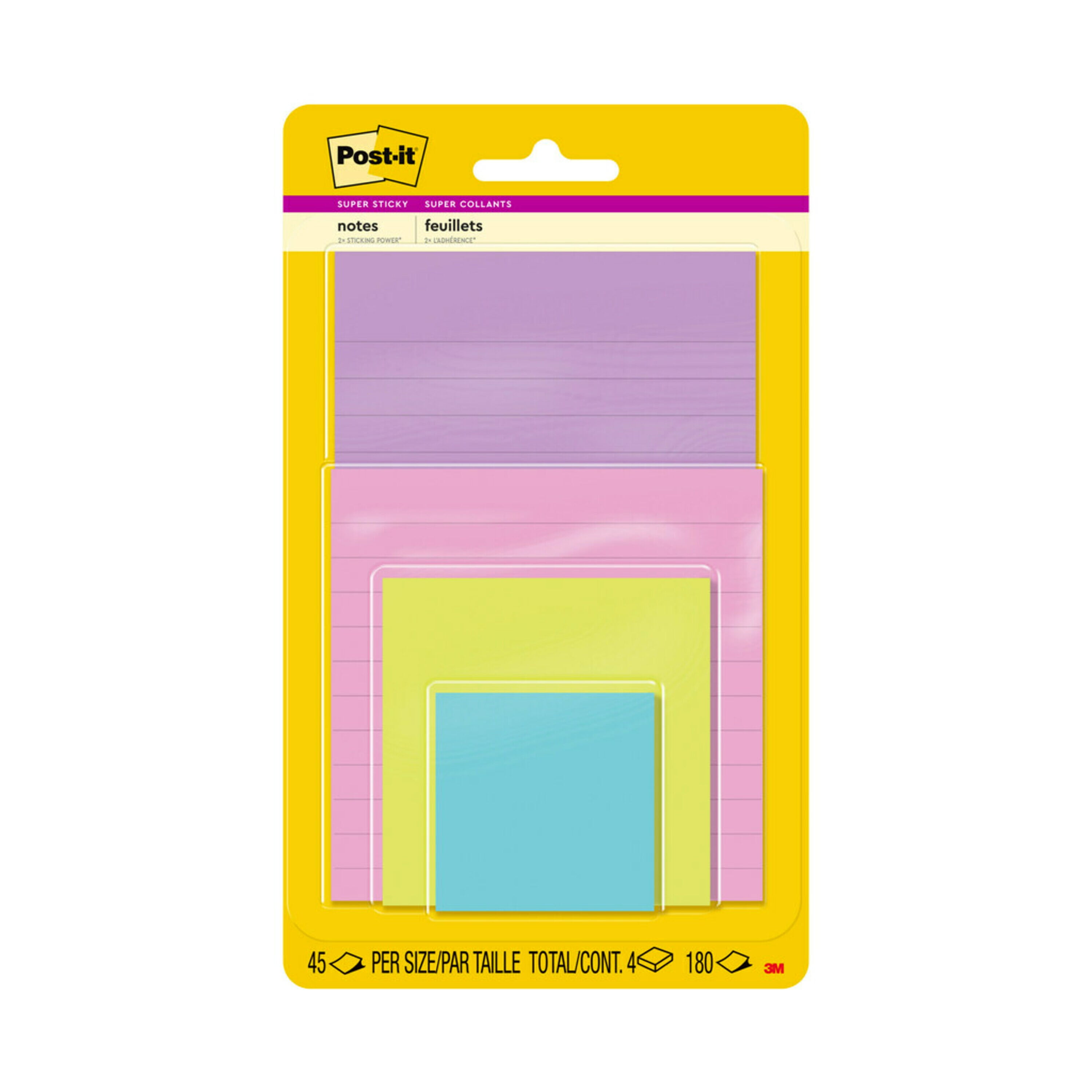 Post-it® Super Sticky Notes, 3 in. x 3 in., Supernova Neons Collection, 4  Pads/Pack, 45 Sheets/Pad