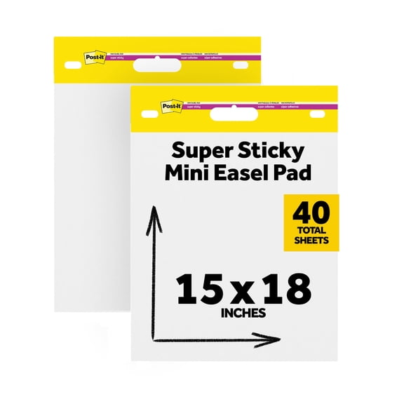 Post-it Super Sticky Mini Easel Pad Flip Chart, White, 15 in. x 18 in., 2 Pads