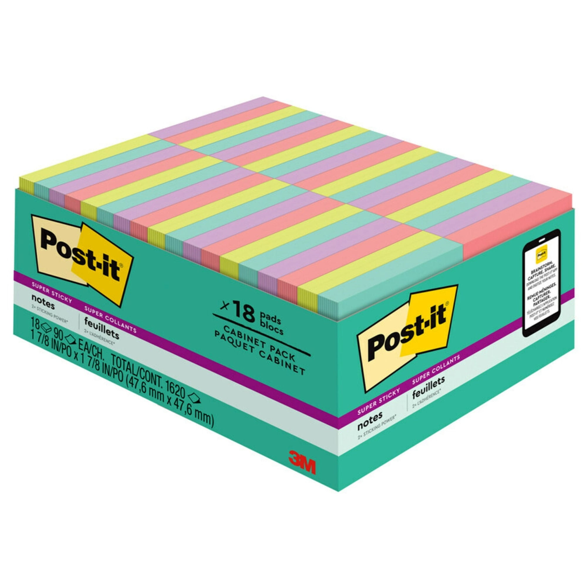 Post-it Super Sticky Notes Teacher Pack, Assorted Colors, 3 in. x 3 in., 15  Pads