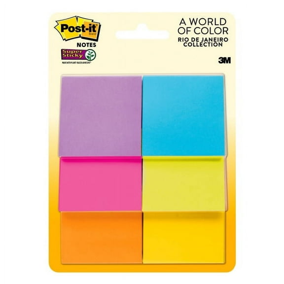 Post-it® Super Sticky Notes, 1 7/8 in x 1 7/8 in, Energy Boost Collection, 6 Pads/Pack, 45 Sheets/Pad