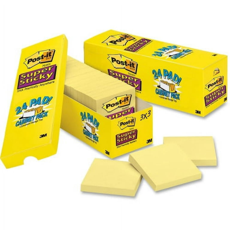 Post-it Super Sticky Notes, Canary Yellow, 3 in. x 3 in., 90 Sheets, 12 Pads