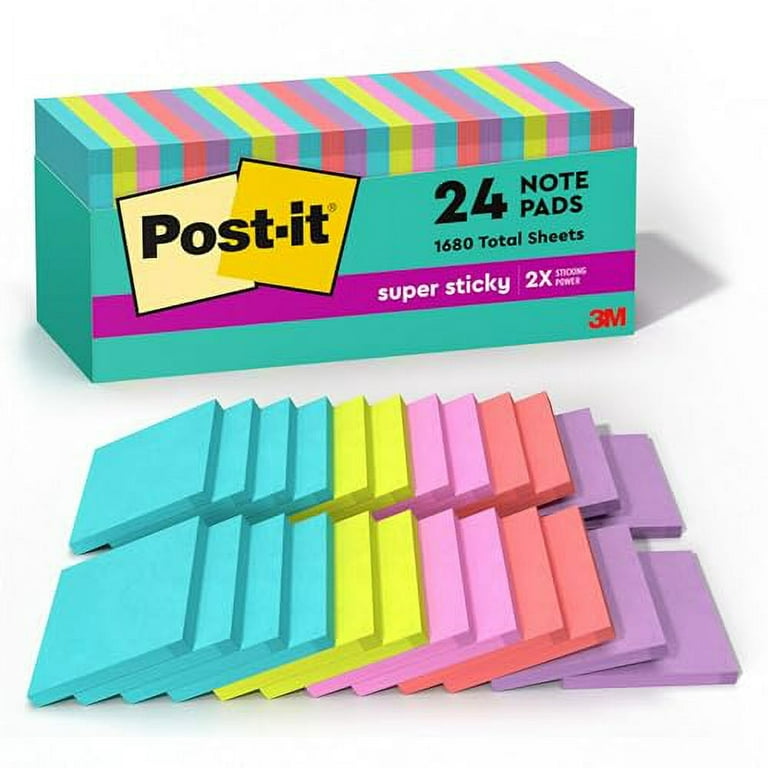 Post-it Super Sticky Notes, 24 Note Pads, 3x3 in., 2x the Sticking Power,  School Supplies and Office Products for Vertical Surfaces, Monitors, Walls  & Windows, Supernova Neons Collection 