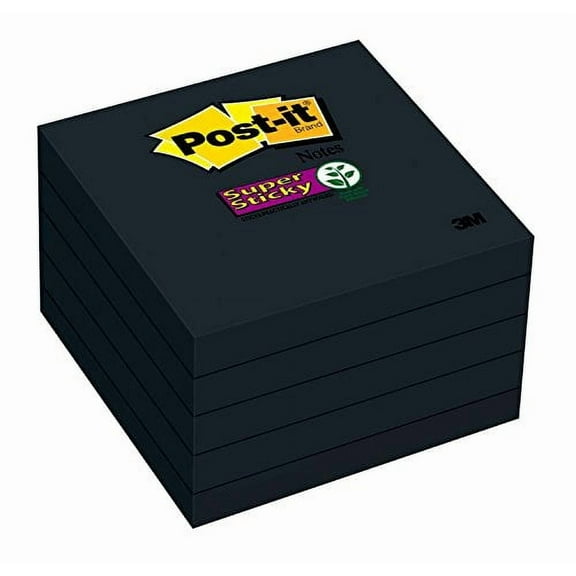 Post-it Super Sticky Notes  3 in x 3 in  5 Pads  2x the Sticking Power  Black  Recyclable (654-5SSSC)