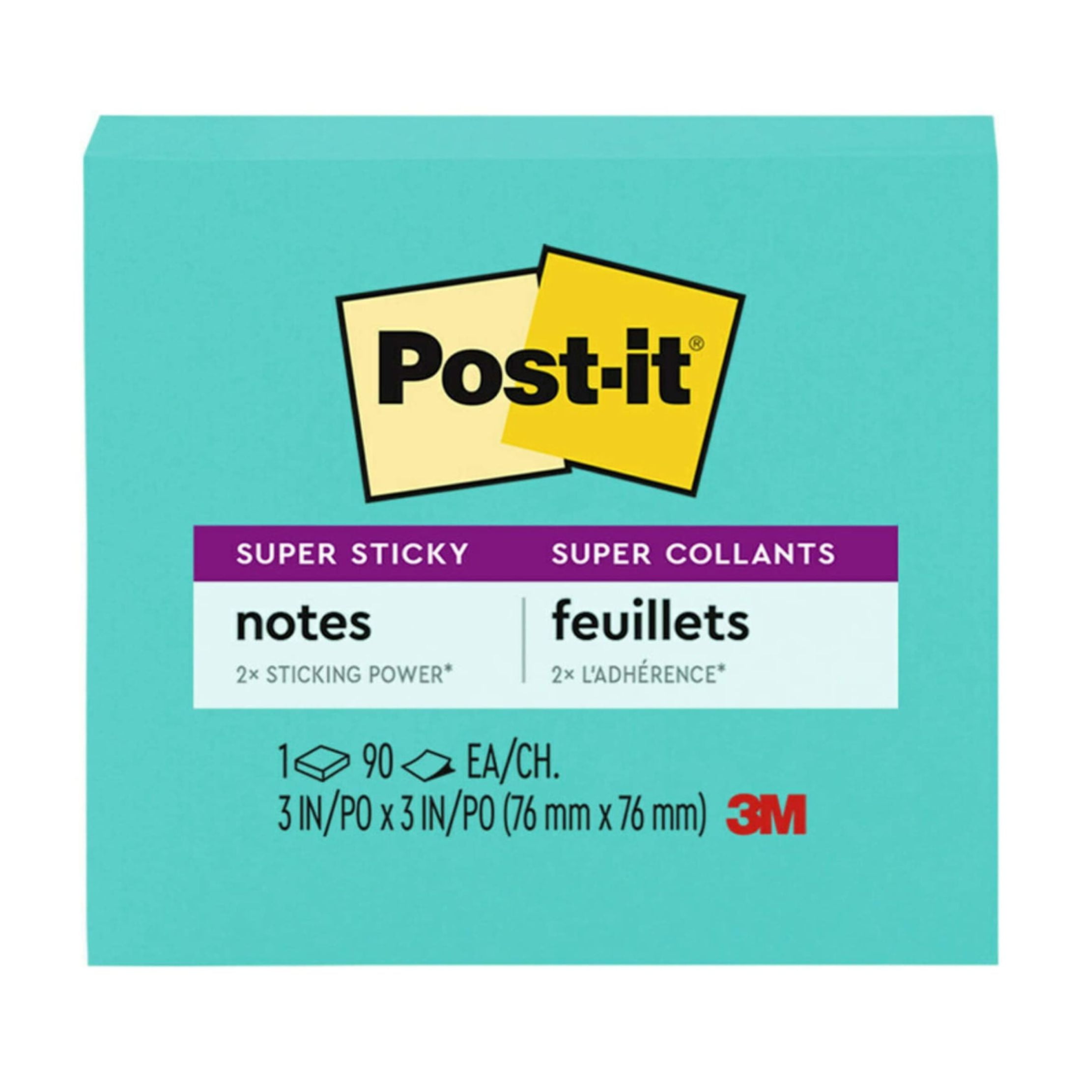 Post-it Super Sticky Notes, 3 in x 3 in, Aqua Blue, 1 Pad
