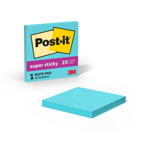 Post-it Super Sticky Notes, 3 in x 3 in, Aqua Blue, 1 Pad