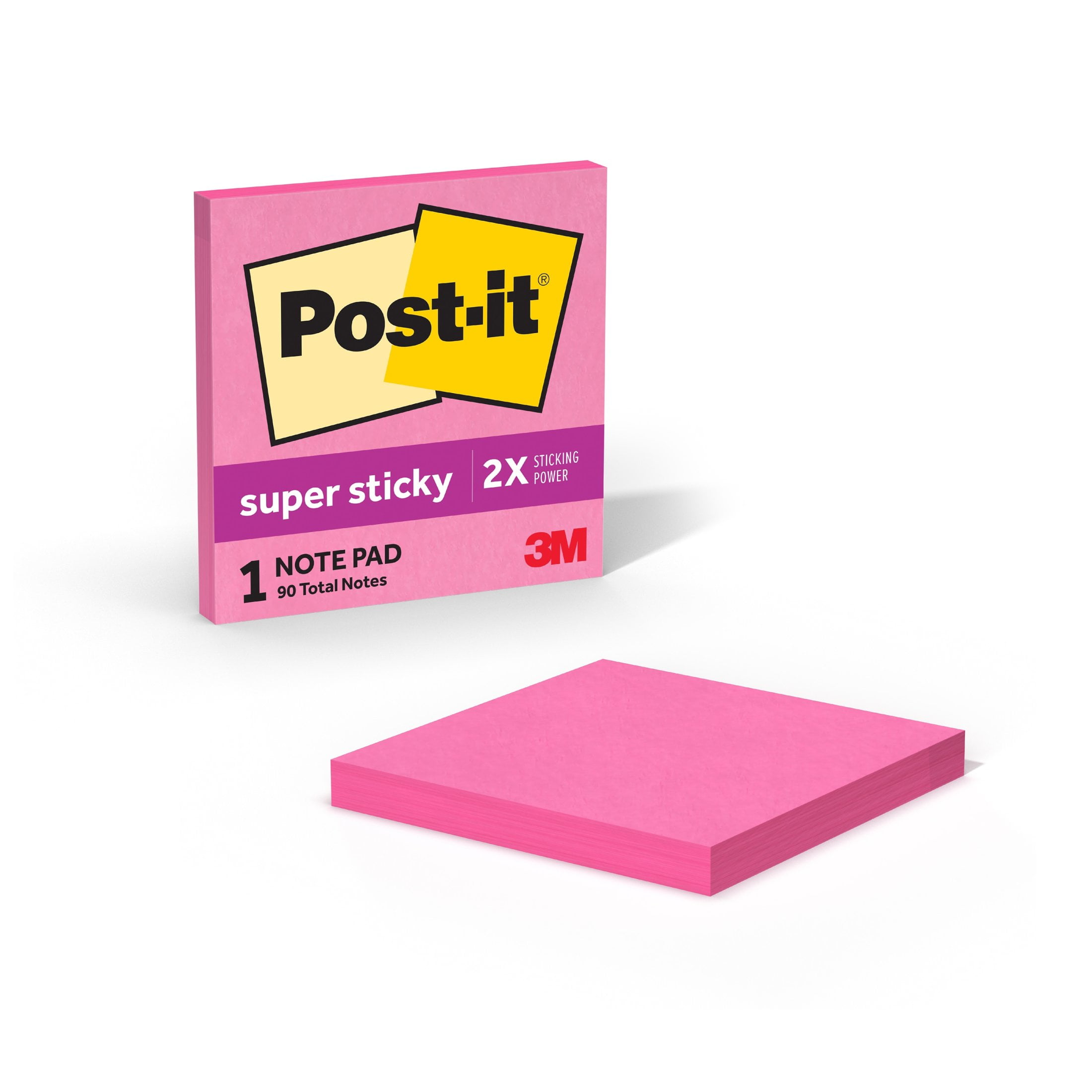 Post-it Super Sticky Notes, 3 in x 3 in, Bright Pink, 1 Pad