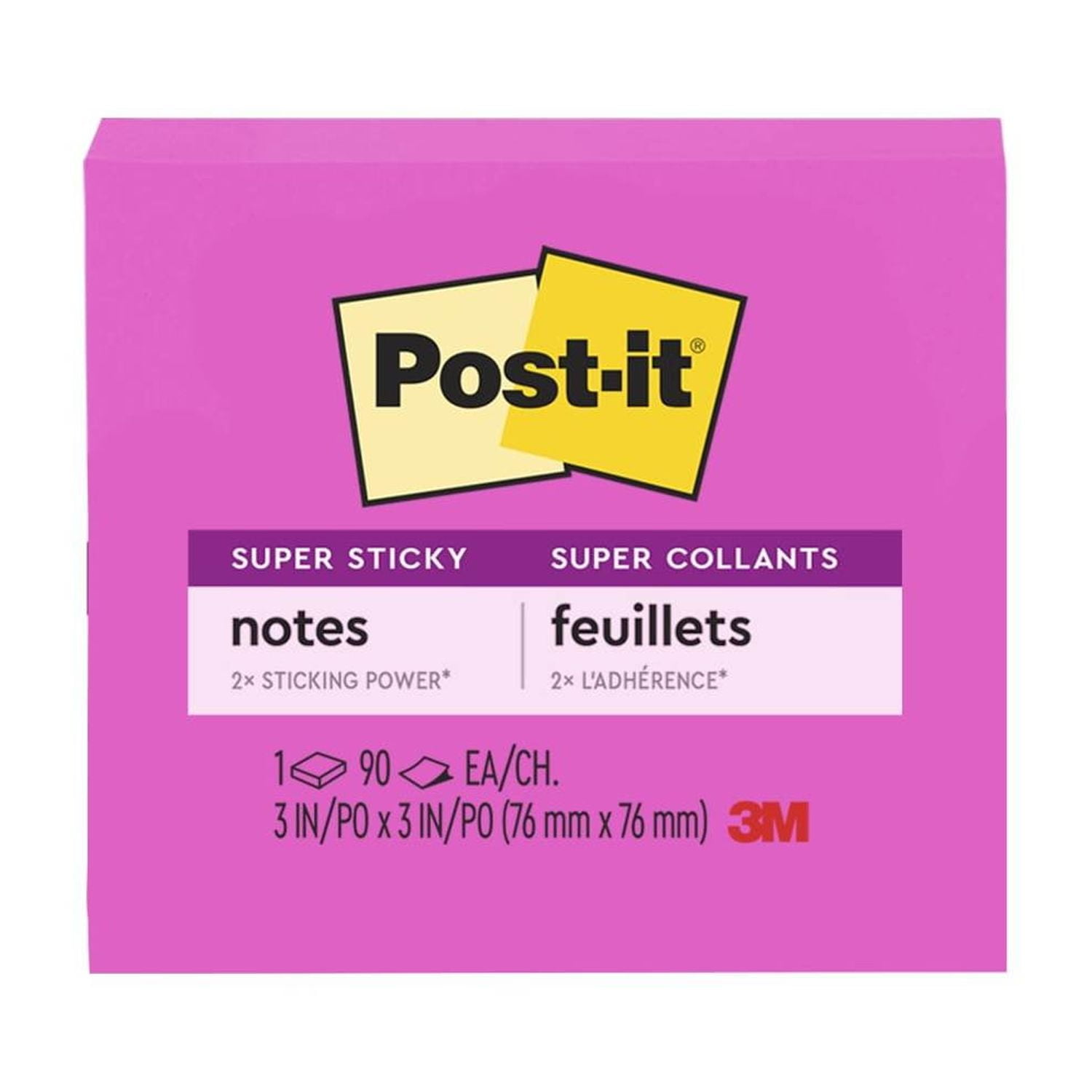 Walmart Saving of  Post-it Super Sticky Notes, 3 in x 3 in, Bright Pink, 1 Pad