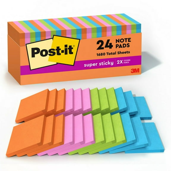 Post-it Super Sticky Notes, 3 in x 3 in, Energy Boost, 24 Pads
