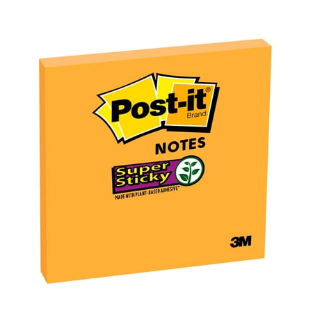 Post-it Super Sticky Notes, 3" x 3", Neon Orange, 1 pad