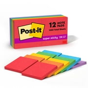 Post-it Super Sticky Notes, 3 in x 3 in, Playful Primaries, 12 Pads Total
