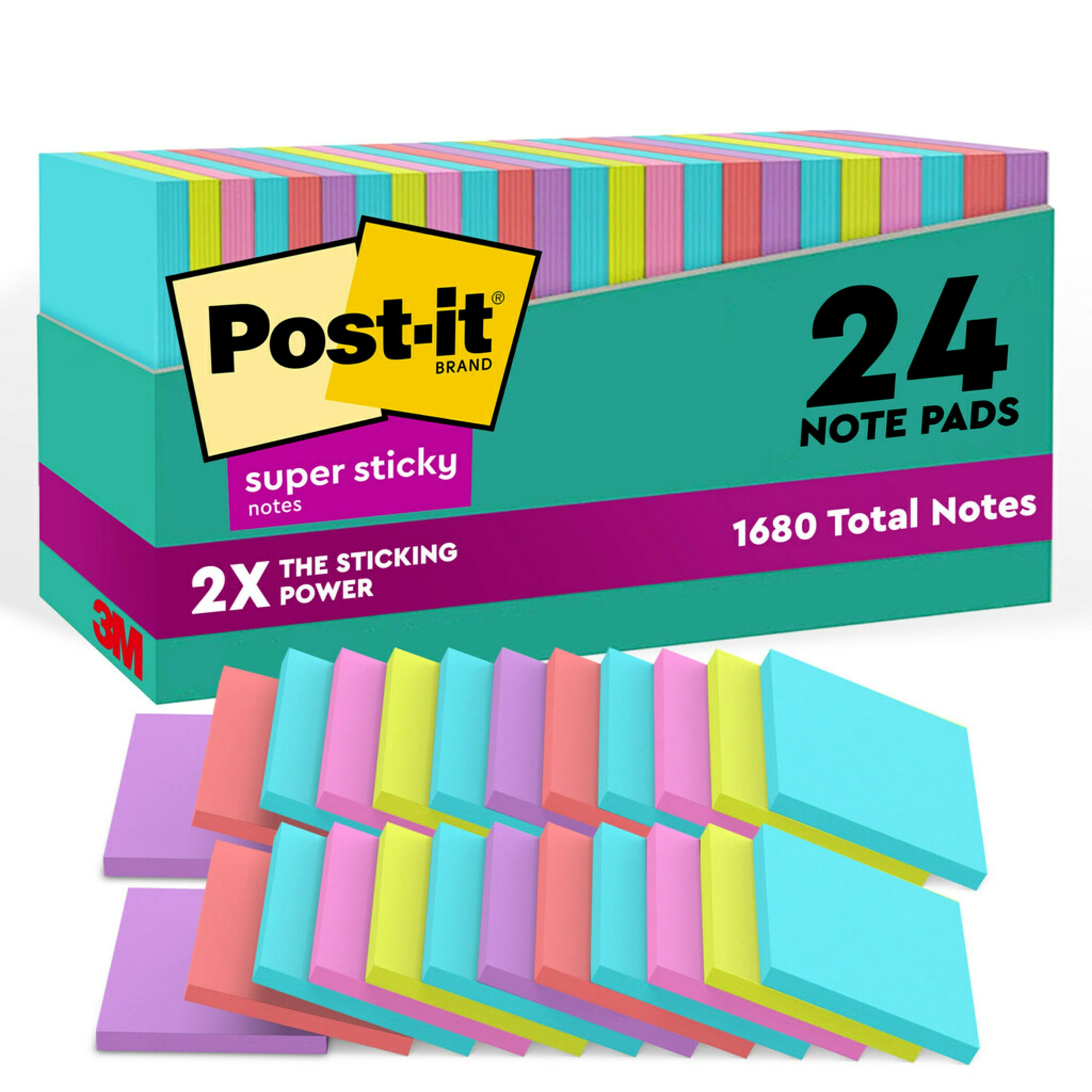 Post-it Super Sticky Notes, in. x 3 in., Supernova Neons, 24 Pads - Walmart.com