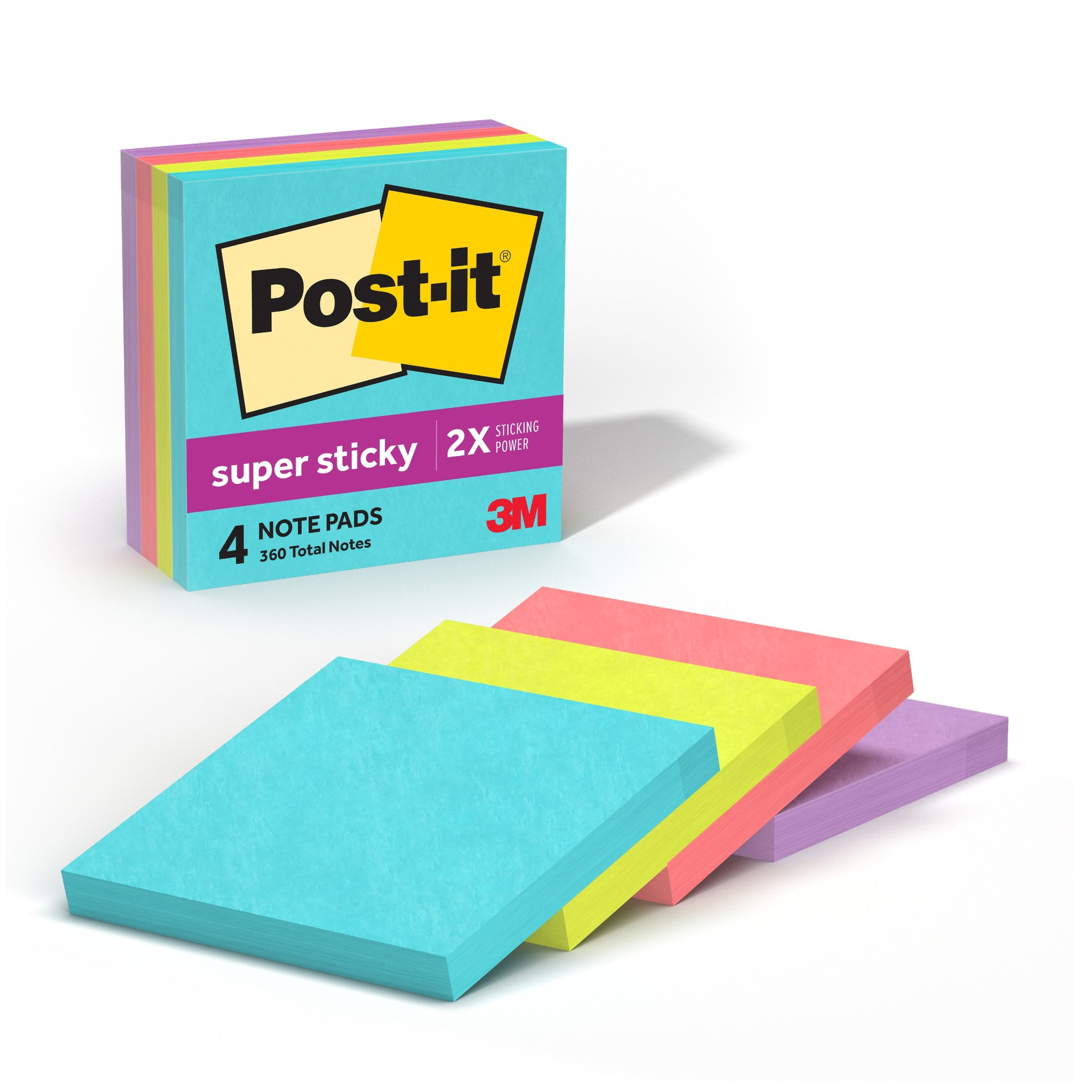 Post-it Super Sticky Notes, 3 in. x 3 in., Supernova Neons, 4 Pads